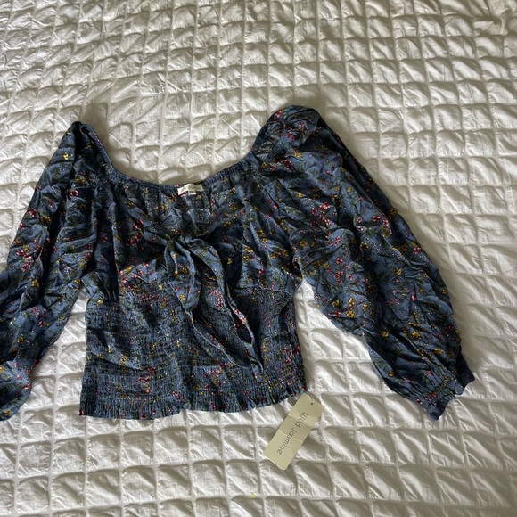 Wild Jasmine Boho Blue Floral Smocked Blouse - Picture 2 of 9